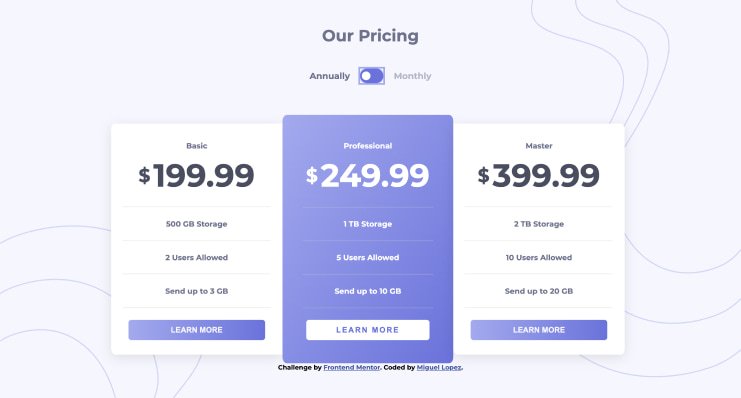screenshot of price component site